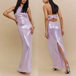 Reformation Elowyn Sequin Maxi Dress NEW Lavender Halter Formal Gown 6